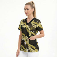 Puakenikeni Maile Lei Scrub Top Frangipani Yellow Tropical Leaves LT01 - Polynesian Pride