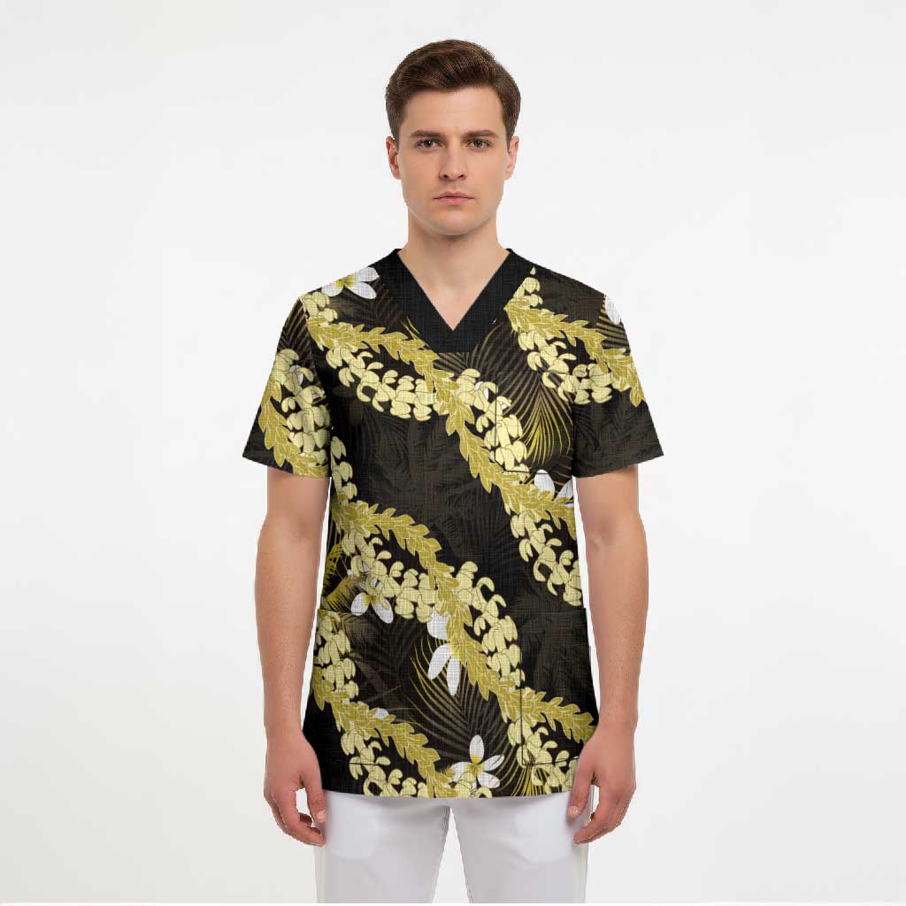 Puakenikeni Maile Lei Scrub Top Frangipani Yellow Tropical Leaves LT01 - Polynesian Pride