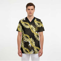 Puakenikeni Maile Lei Scrub Top Frangipani Yellow Tropical Leaves LT01 - Polynesian Pride