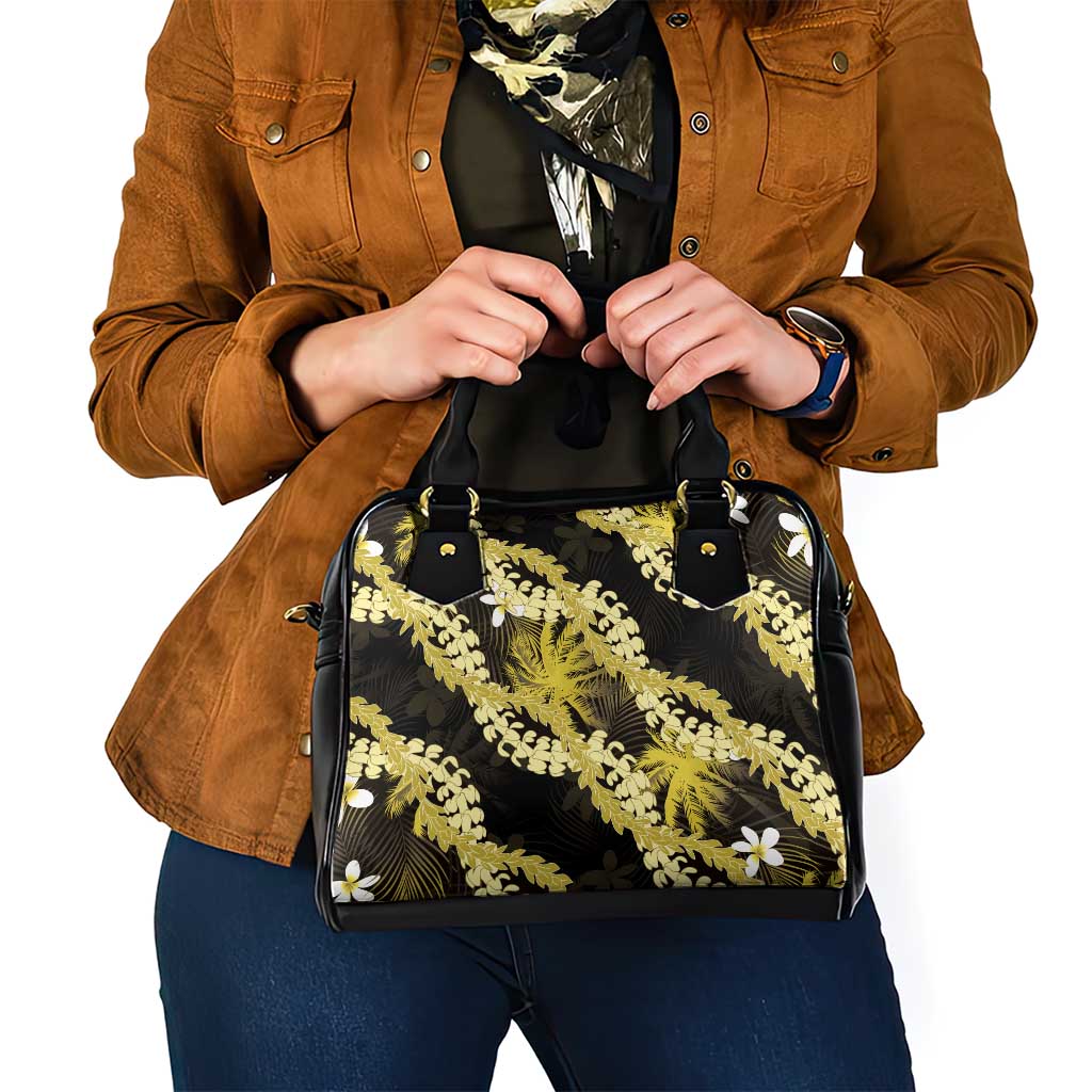 Puakenikeni Maile Lei Shoulder Handbag Frangipani Yellow Tropical Leaves LT01 - Polynesian Pride