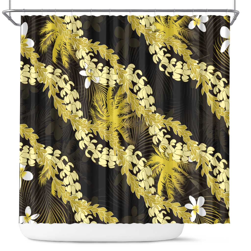 Puakenikeni Maile Lei Shower Curtain Frangipani Yellow Tropical Leaves