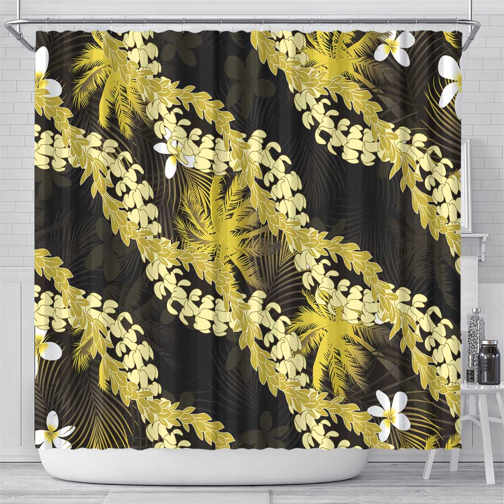 Puakenikeni Maile Lei Shower Curtain Frangipani Yellow Tropical Leaves LT01 - Polynesian Pride