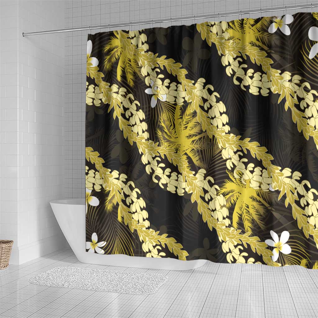 Puakenikeni Maile Lei Shower Curtain Frangipani Yellow Tropical Leaves LT01 - Polynesian Pride