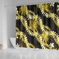 Puakenikeni Maile Lei Shower Curtain Frangipani Yellow Tropical Leaves LT01 - Polynesian Pride