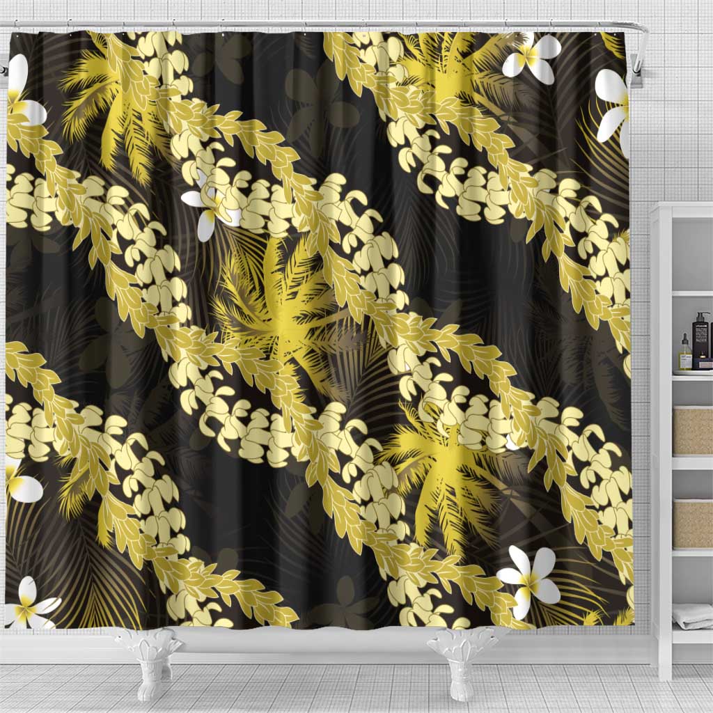Puakenikeni Maile Lei Shower Curtain Frangipani Yellow Tropical Leaves LT01 - Polynesian Pride