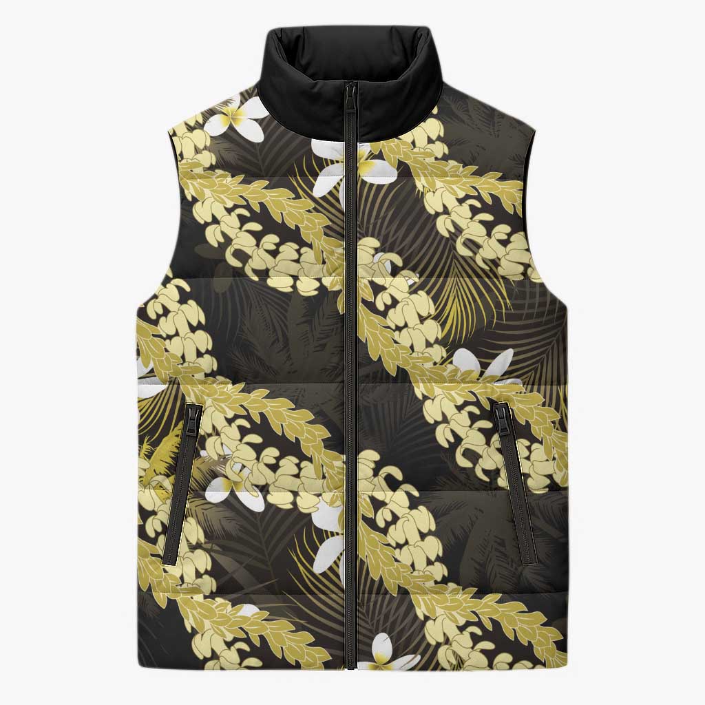 Puakenikeni Maile Lei Sleeveless Puffer Jacket Frangipani Yellow Tropical Leaves LT01 Unisex Yellow - Polynesian Pride