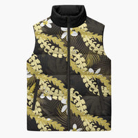 Puakenikeni Maile Lei Sleeveless Puffer Jacket Frangipani Yellow Tropical Leaves LT01 Unisex Yellow - Polynesian Pride