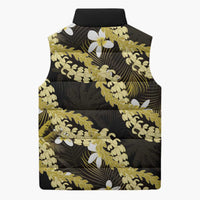 Puakenikeni Maile Lei Sleeveless Puffer Jacket Frangipani Yellow Tropical Leaves LT01 - Polynesian Pride