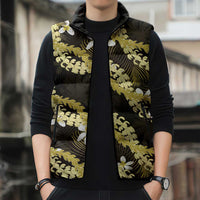 Puakenikeni Maile Lei Sleeveless Puffer Jacket Frangipani Yellow Tropical Leaves LT01 - Polynesian Pride