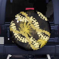 Puakenikeni Maile Lei Spare Tire Cover Frangipani Yellow Tropical Leaves