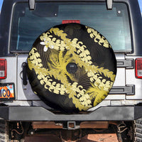 Puakenikeni Maile Lei Spare Tire Cover Frangipani Yellow Tropical Leaves