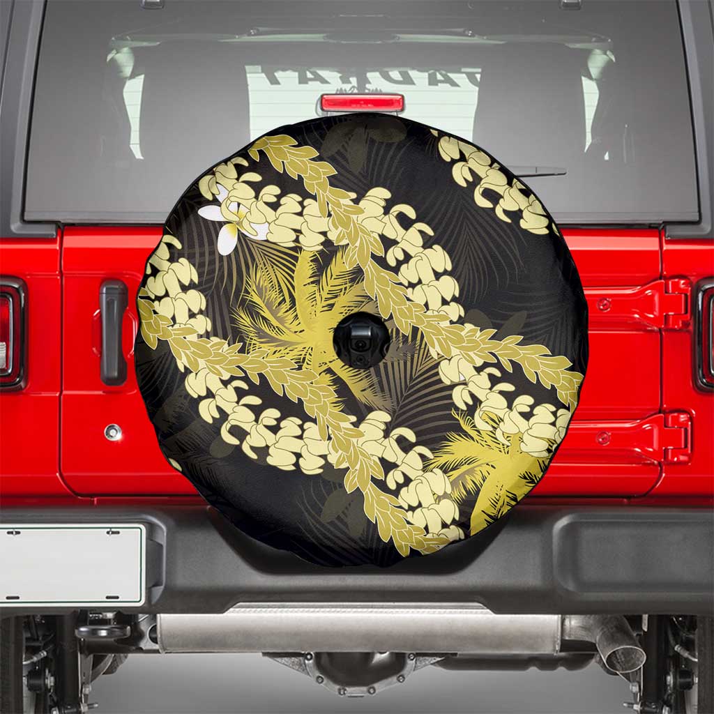 Puakenikeni Maile Lei Spare Tire Cover Frangipani Yellow Tropical Leaves