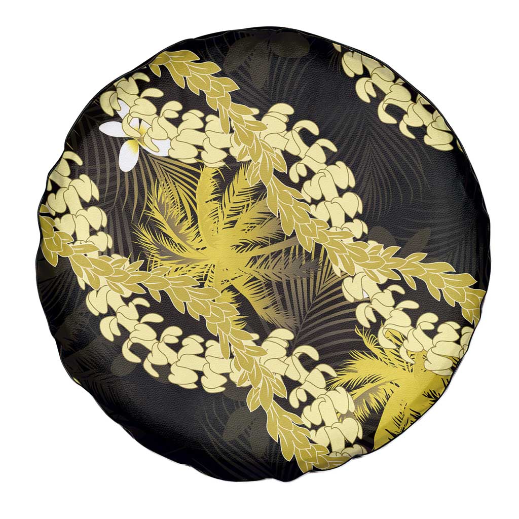 Puakenikeni Maile Lei Spare Tire Cover Frangipani Yellow Tropical Leaves