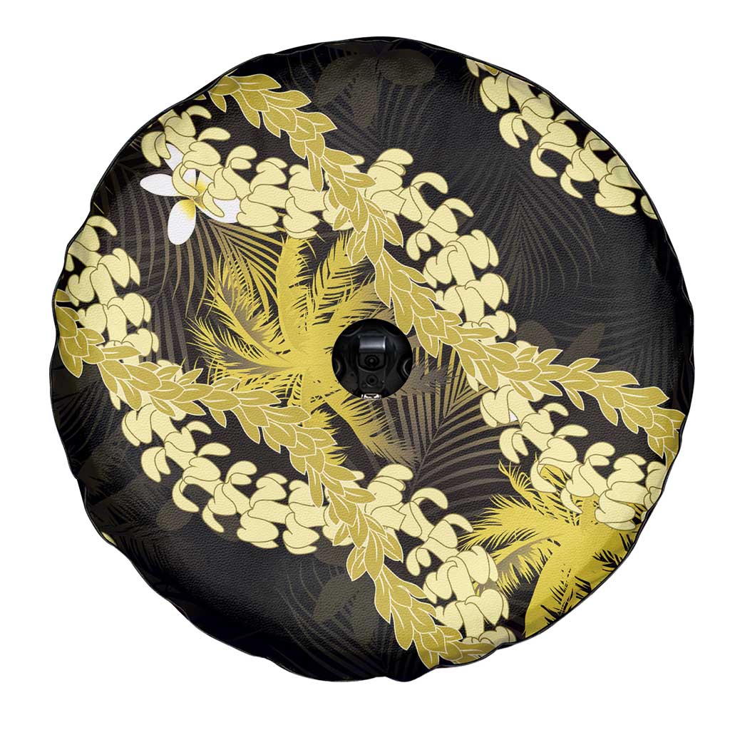 Puakenikeni Maile Lei Spare Tire Cover Frangipani Yellow Tropical Leaves
