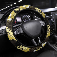 Puakenikeni Maile Lei Steering Wheel Cover Frangipani Yellow Tropical Leaves LT01 Universal Fit Yellow - Polynesian Pride