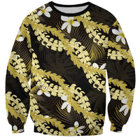 Puakenikeni Maile Lei Sweatshirt Frangipani Yellow Tropical Leaves LT01 Unisex Yellow - Polynesian Pride