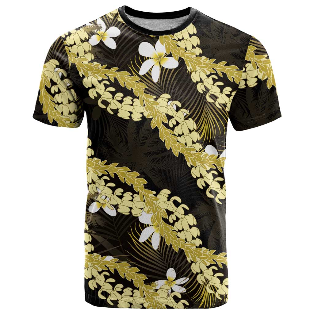 Puakenikeni Maile Lei T Shirt Frangipani Yellow Tropical Leaves LT01 Yellow - Polynesian Pride
