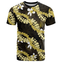 Puakenikeni Maile Lei T Shirt Frangipani Yellow Tropical Leaves LT01 Yellow - Polynesian Pride
