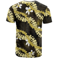 Puakenikeni Maile Lei T Shirt Frangipani Yellow Tropical Leaves LT01 - Polynesian Pride