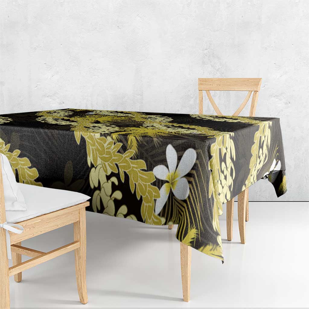 Puakenikeni Maile Lei Tablecloth Frangipani Yellow Tropical Leaves LT01 - Polynesian Pride