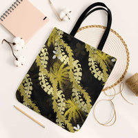 Puakenikeni Maile Lei Tote Bag Frangipani Yellow Tropical Leaves LT01 Black Strap One Size Yellow - Polynesian Pride