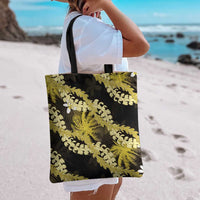 Puakenikeni Maile Lei Tote Bag Frangipani Yellow Tropical Leaves LT01 - Polynesian Pride