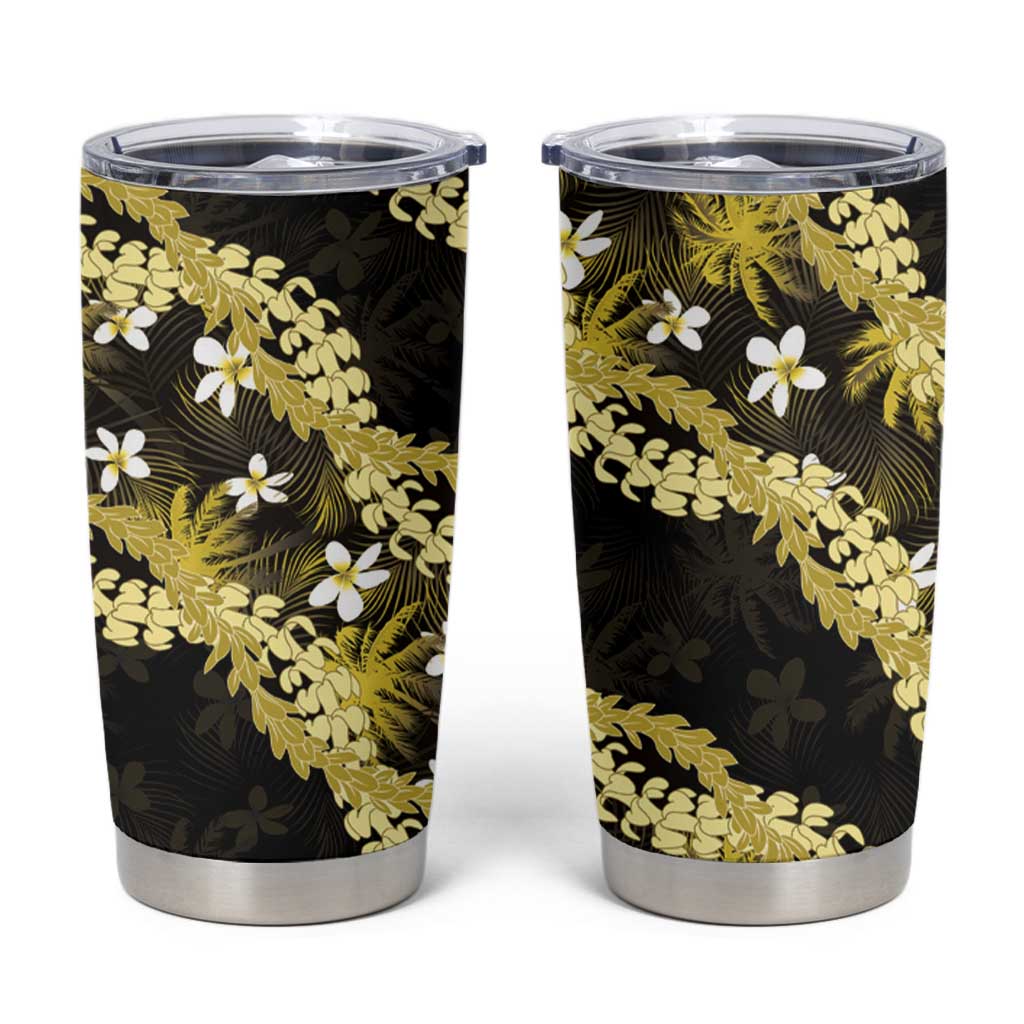 Puakenikeni Maile Lei Tumbler Cup Frangipani Yellow Tropical Leaves LT01 Yellow - Polynesian Pride