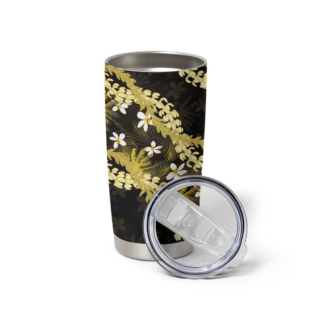 Puakenikeni Maile Lei Tumbler Cup Frangipani Yellow Tropical Leaves LT01 - Polynesian Pride