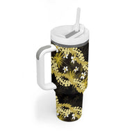 Puakenikeni Maile Lei Tumbler With Handle Frangipani Yellow Tropical Leaves LT01 - Polynesian Pride