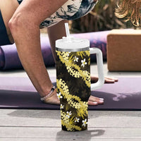 Puakenikeni Maile Lei Tumbler With Handle Frangipani Yellow Tropical Leaves LT01 - Polynesian Pride