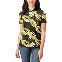 Puakenikeni Maile Lei Women Polo Shirt Frangipani Yellow Tropical Leaves LT01 - Polynesian Pride