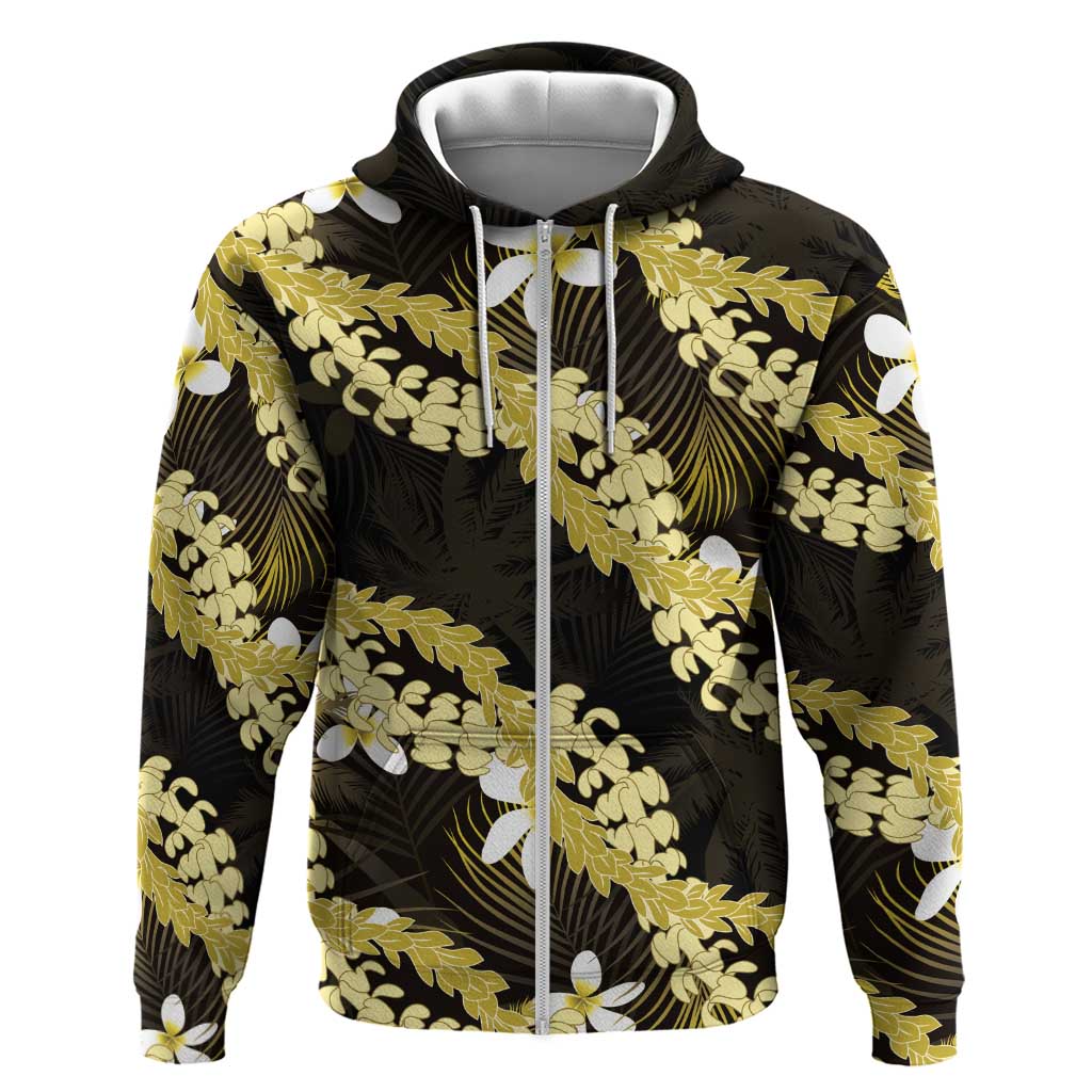 Puakenikeni Maile Lei Zip Hoodie Frangipani Yellow Tropical Leaves LT01 Zip Hoodie Yellow - Polynesian Pride