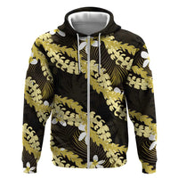 Puakenikeni Maile Lei Zip Hoodie Frangipani Yellow Tropical Leaves LT01 Zip Hoodie Yellow - Polynesian Pride