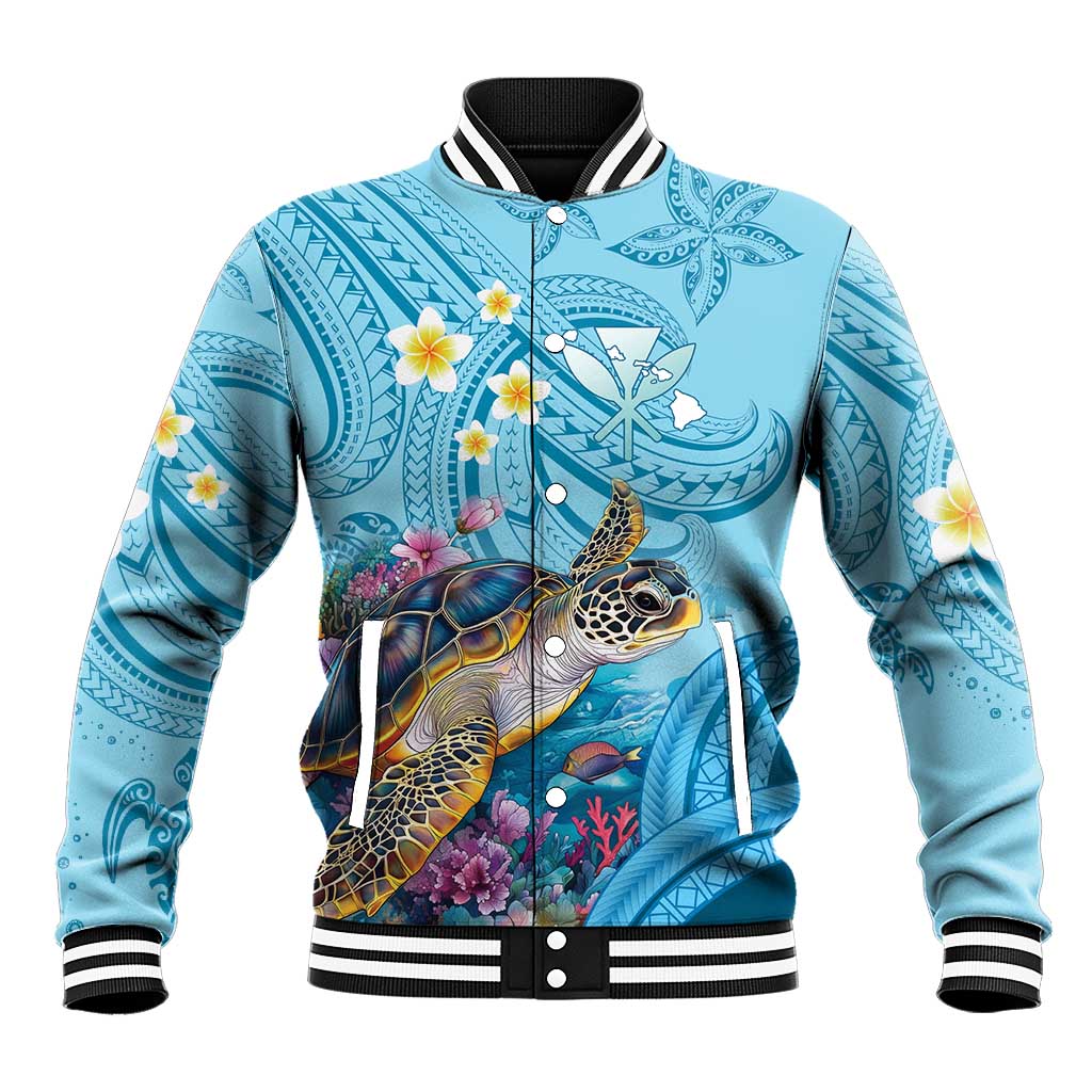 Personalized Hawaii Sea Turtle Baseball Jacket Hawaii Map Ocean Vibes LT01 Unisex Blue - Polynesian Pride