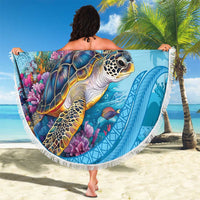 Personalized Hawaii Sea Turtle Beach Blanket Hawaii Map Ocean Vibes LT01 - Polynesian Pride