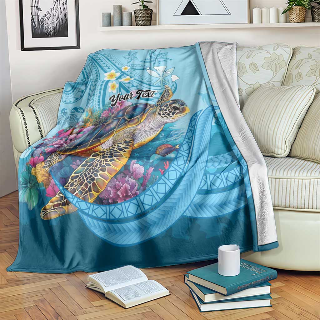 Personalized Hawaii Sea Turtle Blanket Hawaii Map Ocean Vibes LT01 Blue - Polynesian Pride