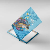 Personalized Hawaii Sea Turtle Canvas Wall Art Hawaii Map Ocean Vibes LT01 With Frame Blue - Polynesian Pride