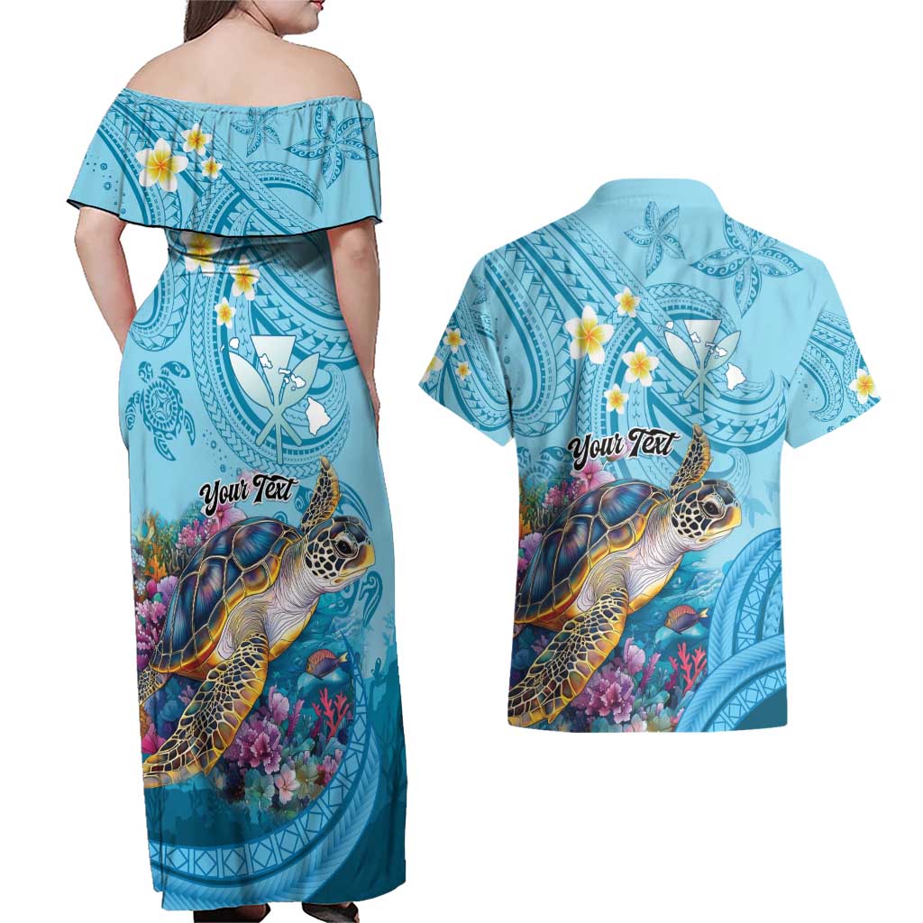 Personalized Hawaii Sea Turtle Couples Matching Off Shoulder Maxi Dress and Hawaiian Shirt Hawaii Map Ocean Vibes LT01 - Polynesian Pride