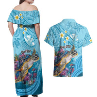 Personalized Hawaii Sea Turtle Couples Matching Off Shoulder Maxi Dress and Hawaiian Shirt Hawaii Map Ocean Vibes LT01 - Polynesian Pride