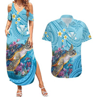 Personalized Hawaii Sea Turtle Couples Matching Summer Maxi Dress and Hawaiian Shirt Hawaii Map Ocean Vibes LT01 Blue - Polynesian Pride