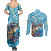 Personalized Hawaii Sea Turtle Couples Matching Summer Maxi Dress and Long Sleeve Button Shirt Hawaii Map Ocean Vibes LT01 - Polynesian Pride
