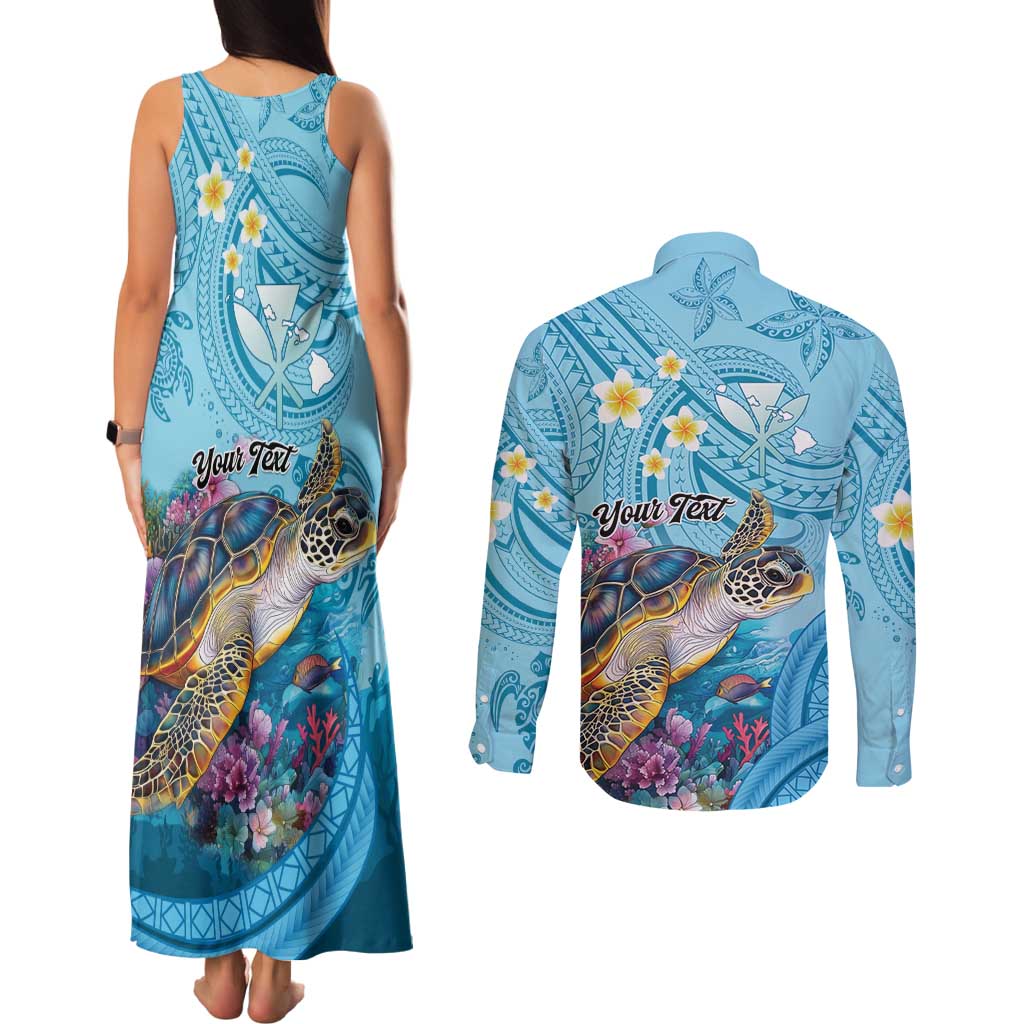 Personalized Hawaii Sea Turtle Couples Matching Tank Maxi Dress and Long Sleeve Button Shirt Hawaii Map Ocean Vibes LT01 - Polynesian Pride