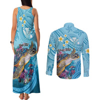 Personalized Hawaii Sea Turtle Couples Matching Tank Maxi Dress and Long Sleeve Button Shirt Hawaii Map Ocean Vibes LT01 - Polynesian Pride