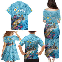 Personalized Hawaii Sea Turtle Family Matching Puletasi and Hawaiian Shirt Hawaii Map Ocean Vibes