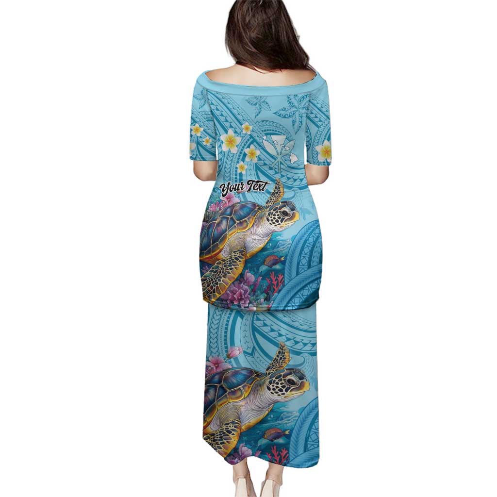 Personalized Hawaii Sea Turtle Family Matching Puletasi and Hawaiian Shirt Hawaii Map Ocean Vibes