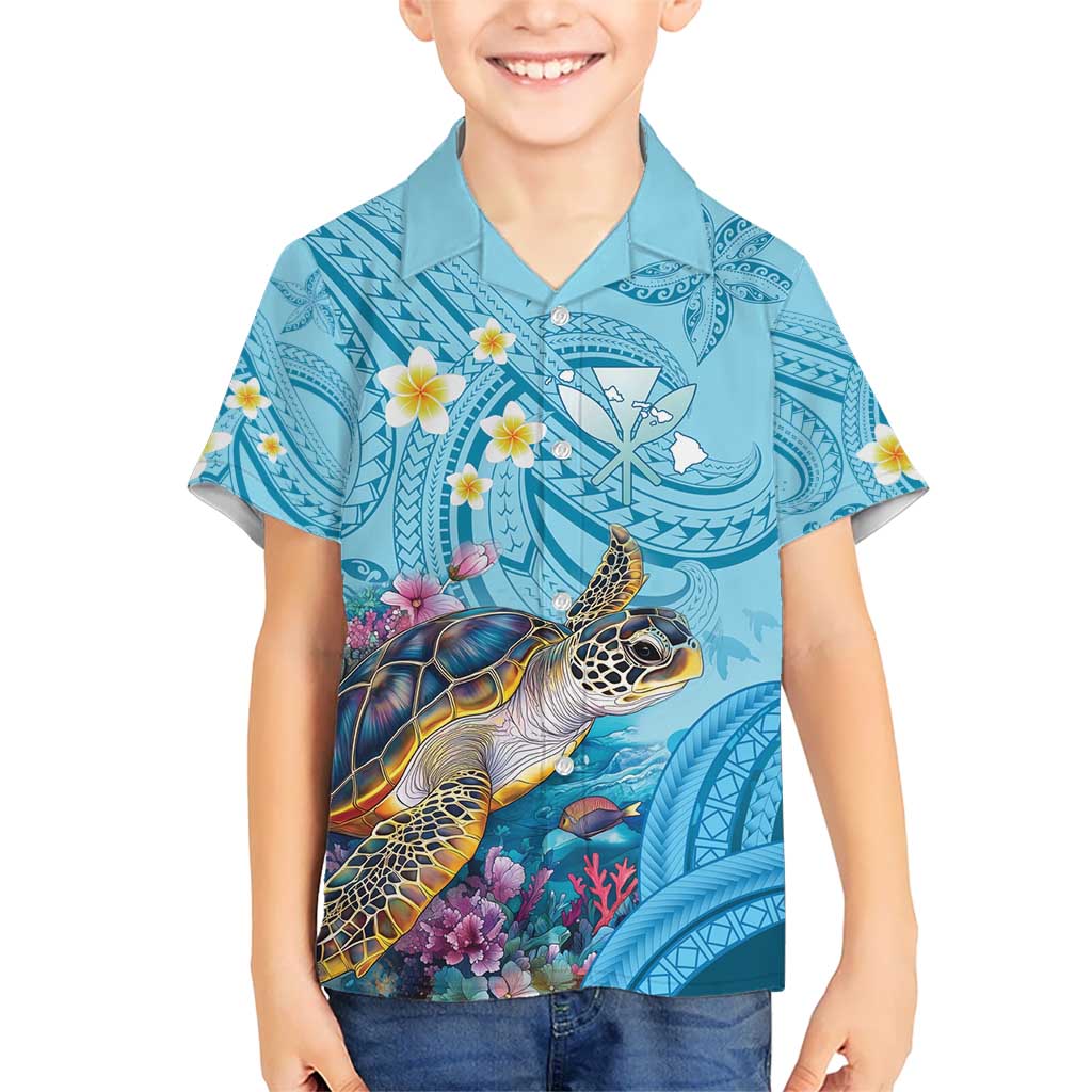 Personalized Hawaii Sea Turtle Kid Hawaiian Shirt Hawaii Map Ocean Vibes LT01 Kid Blue - Polynesian Pride
