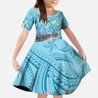 Personalized Hawaii Sea Turtle Kid Short Sleeve Dress Hawaii Map Ocean Vibes LT01 KID Blue - Polynesian Pride
