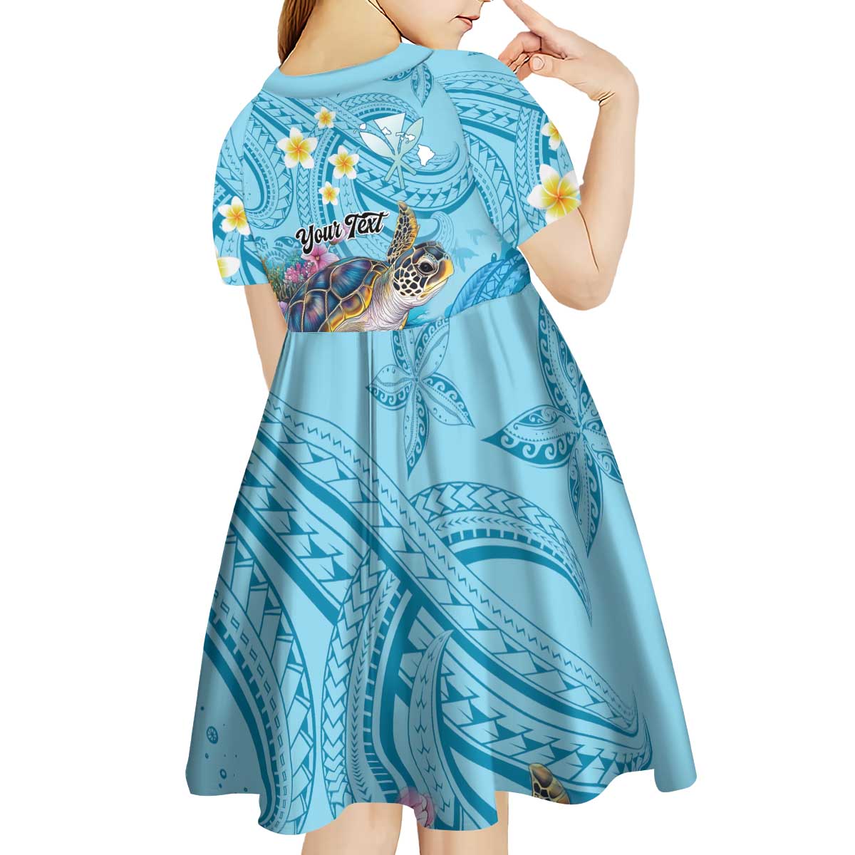 Personalized Hawaii Sea Turtle Kid Short Sleeve Dress Hawaii Map Ocean Vibes LT01 - Polynesian Pride