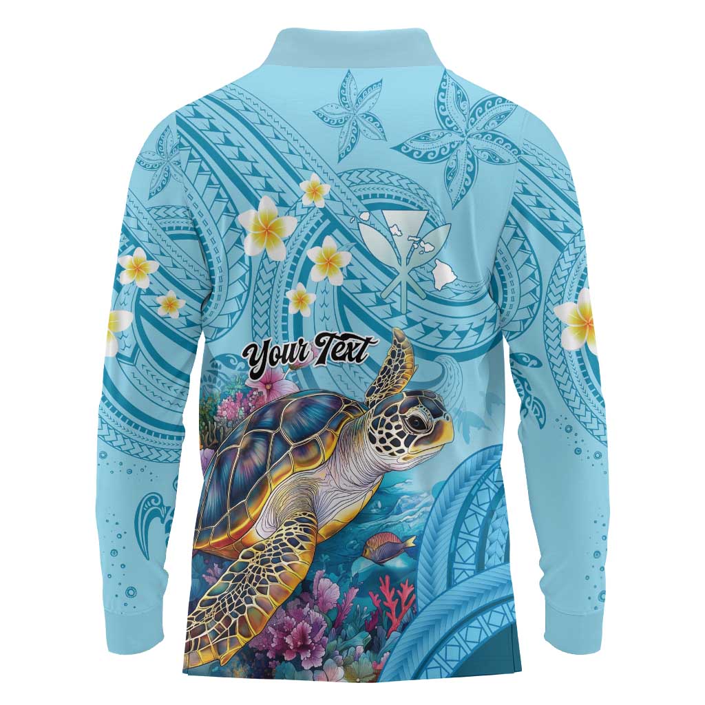 Personalized Hawaii Sea Turtle Long Sleeve Polo Shirt Hawaii Map Ocean Vibes