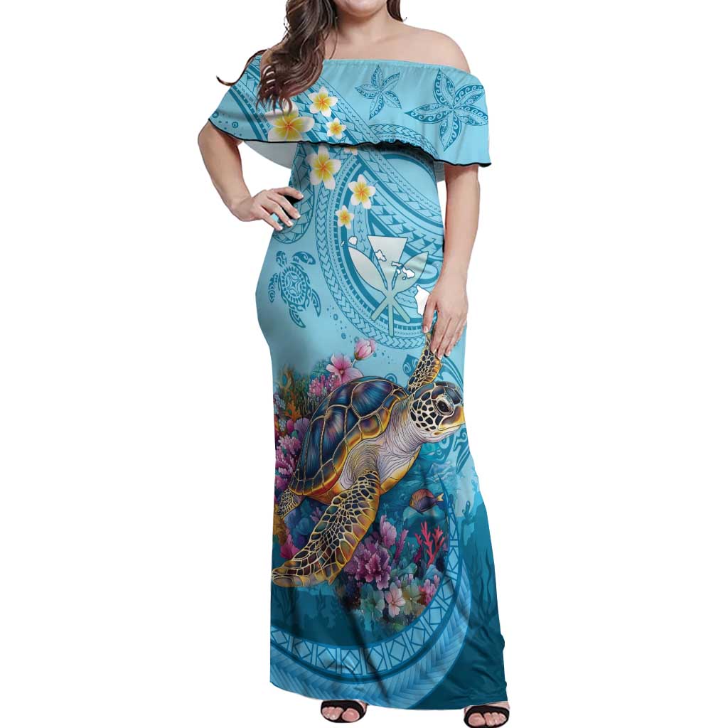 Personalized Hawaii Sea Turtle Off Shoulder Maxi Dress Hawaii Map Ocean Vibes